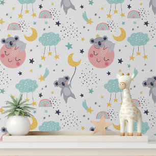 Niedlich Koala Moon Stars Rainbow Kids Pattern Tapete