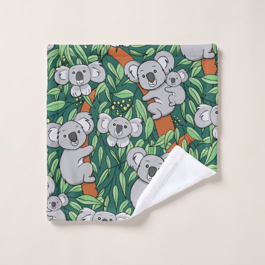 Niedlich Koala Pattern Hunter Green Badhandtuch Set (Waschlappen)