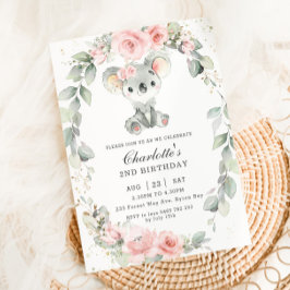 Niedlich Koala Pink Blumenweide Grüne Geburtstag Einladung