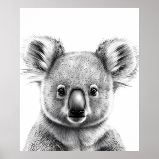 Niedlich Koala Portrait Schwarz-weiß Poster (Vorne)