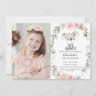Niedlich Koala Rosa Blumengrün Geburtstagsgeschenk Einladung