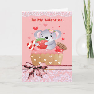 Niedlich Koala und Cupcake Valentine Karte