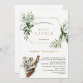 Niedlich Koala Watercolor Greenerity Gold Baby Dus Einladung (Vorne/Hinten)