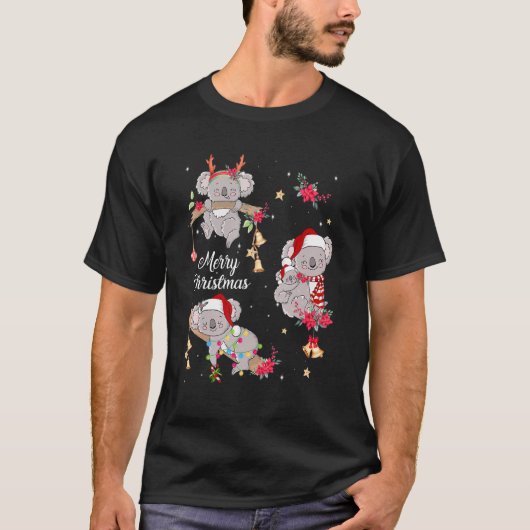 Niedlich Koala Weihnachtsmannmütze Xmas Ornamente T-Shirt (Vorderseite)