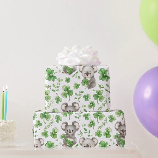 Niedlich Koalas Green Hat Kleeblatt St. Patrick's Geschenkpapier (Partygeschenke)