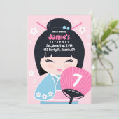 Niedlich Kokeshi Doll Birthday Einladung (Stehend Vorderseite)