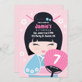 Niedlich Kokeshi Doll Birthday Einladung (Vorne/Hinten)