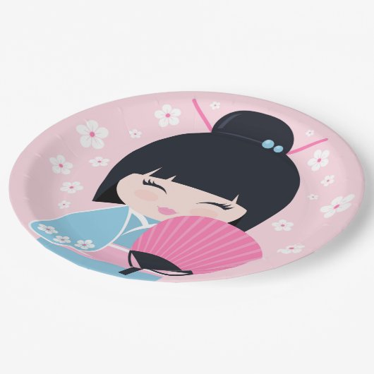 Niedlich Kokeshi Doll Birthday Pappteller (Schrägansicht)