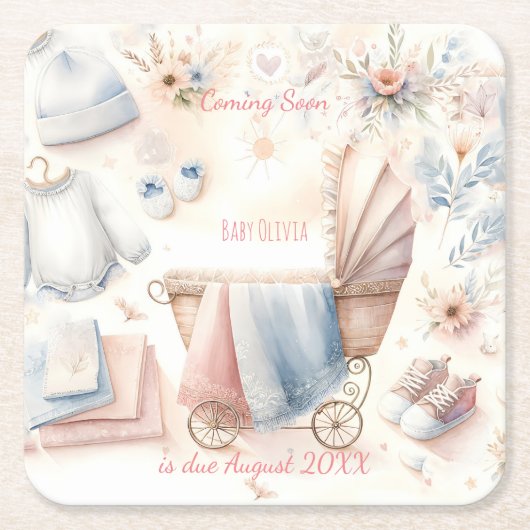 Niedlich kommende Ankündigung Einladung Rechteckiger Pappuntersetzer (Vorderseite)