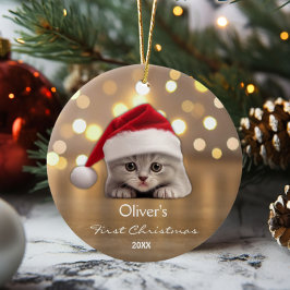 Niedlich Kurzfristige Katze Weihnachtsmannmütze Pa Keramik Ornament