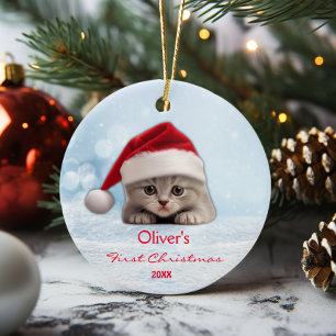Niedlich Kurzfristige Katze Weihnachtsmannmütze Pa Keramik Ornament