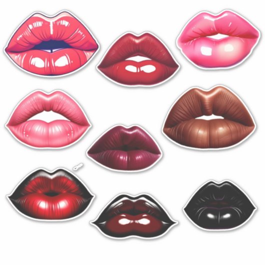 Niedlich Küssen von Lippen, rosa-rot-braun-schwarz Aufkleber (Vorderseite)