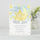 Niedlich Lächeln Gold Twinkle Little Star Baby Dus Einladung (Stehend Vorderseite)