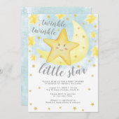 Niedlich Lächeln Gold Twinkle Little Star Baby Dus Einladung (Vorne/Hinten)