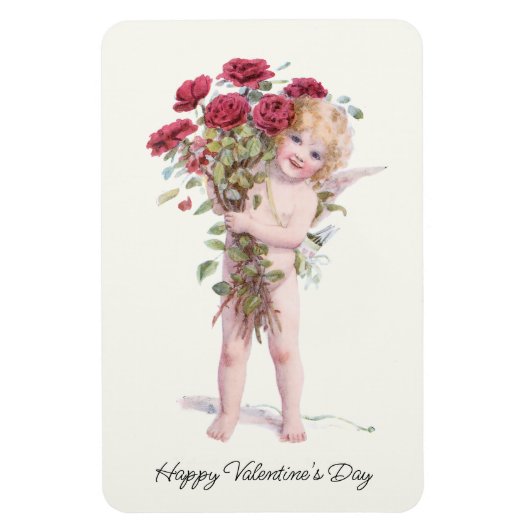 Niedlich Lächeln Vintag Valentine Cupid mit Rose Magnet (Vertikal)