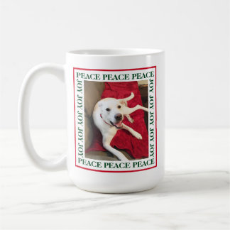 Niedlich Lächeln White Dog Peace Joy 1 Foto Weihna Kaffeetasse