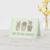 Niedlich Lächelnd Cactus Trio Watercolor Geburtsta Karte (Gelbe Blume)