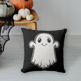 Niedlich Lächelnd Cartoon Ghost Halloween Schwarz- Kissen