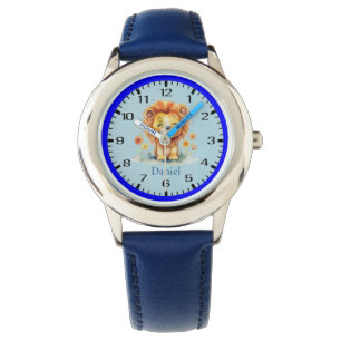 Niedlich Lächelnd Lion Amidst Blume Kinderschau Armbanduhr