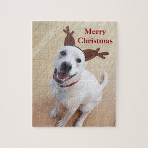 Niedlich Lächelnd Weiße Rentiere Welpen Weihnachte Puzzle