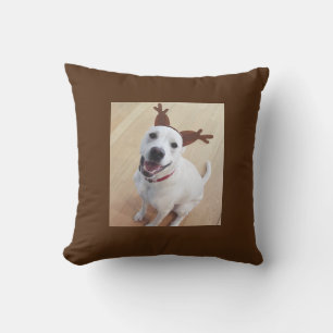 Niedlich lächelnd weißer Rentier Dog Brown Weihnac Kissen