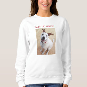 Niedlich lächelnd Weißer Rentier Hund Weihnachten Sweatshirt