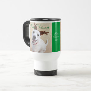 Niedlich lächelnd Weißer Rentier Hund Weihnachtsgr Reisebecher