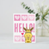 Niedlich lächelnde Giraffe mit Herz rosa Hallo Postkarte (Stehend Vorderseite)
