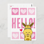 Niedlich lächelnde Giraffe mit Herz rosa Hallo Postkarte (Vorne/Hinten)