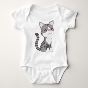 Niedlich Lächelnde graue Tabby Katze Baby Strampler