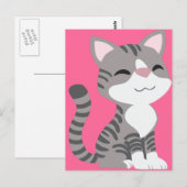 Niedlich Lächelnde graue Tabby Katze Postkarte (Vorne/Hinten)