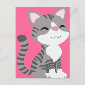 Niedlich Lächelnde graue Tabby Katze Postkarte
