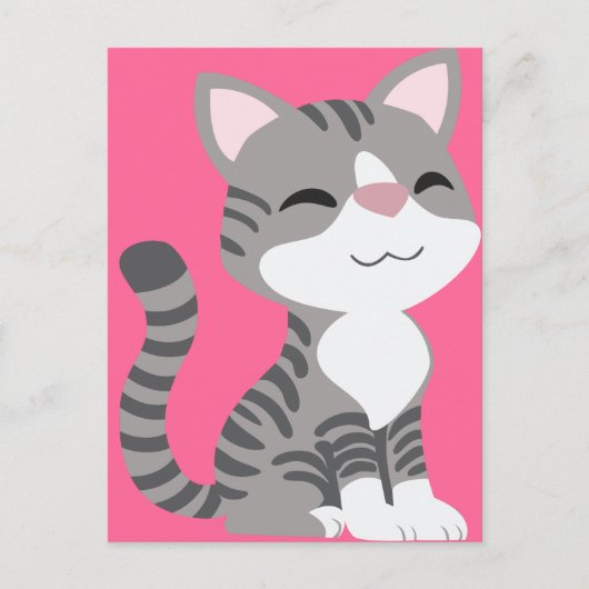Niedlich Lächelnde graue Tabby Katze Postkarte (Vorderseite)