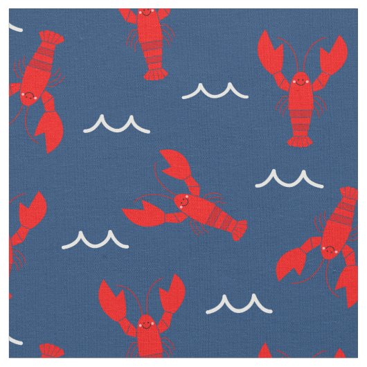 Niedlich lächelnde Hummer auf Navy Blue Stoff (Nahaufnahme)