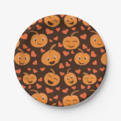 Niedlich lächelnde Kürbismuster mit Herzen Pappteller (Vorderseite)