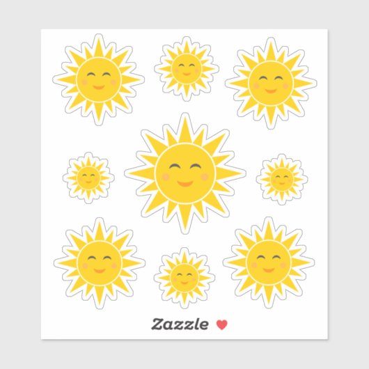 Niedlich lächelnde Sonnen kundenspezifisch geschni Aufkleber (Blatt)