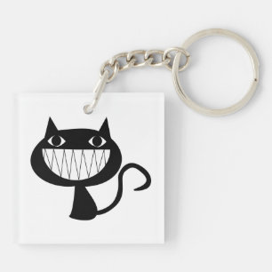 Niedlich Lächelnder Black Cat Halloween Schlüssela Schlüsselanhänger