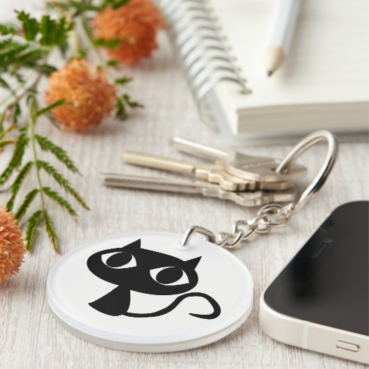 Niedlich Lächelnder Black Cat Schlüsselanhänger (Vorderseite rechts)