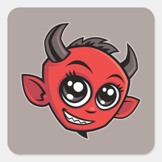 Niedlich lächelnder Cartoon Devil Quadratischer Aufkleber (Vorderseite)