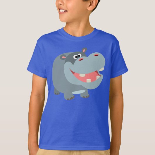 Niedlich Lächelnder Cartoon Hippo Children T - Shi T-Shirt (Vorderseite)
