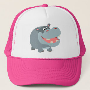 Niedlich Lächelnder Cartoon Hippo Hat Truckerkappe