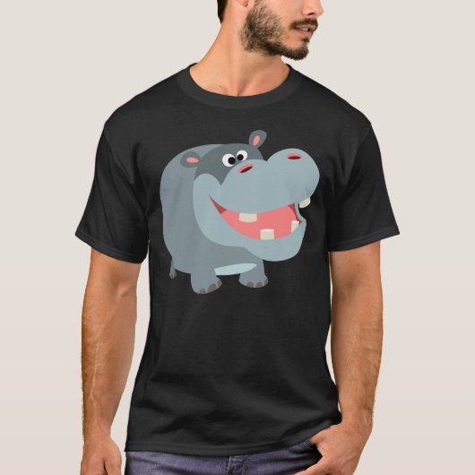 Niedlich Lächelnder Cartoon Hippo T - Shirt (Vorderseite)