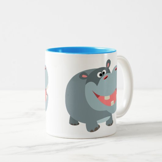 Niedlich Lächelnder Cartoon Hippo Zweifarbige Tasse (VorderseiteRechts)