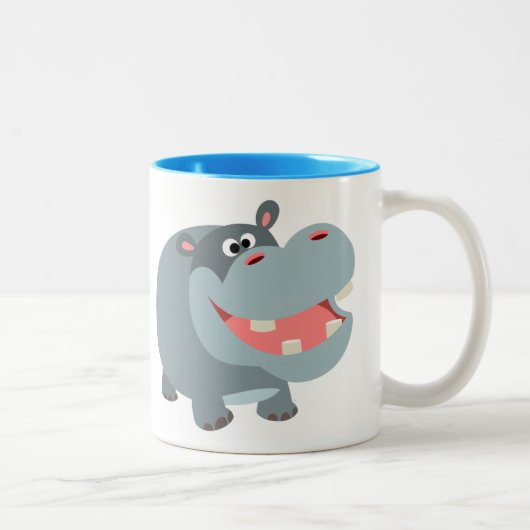Niedlich Lächelnder Cartoon Hippo Zweifarbige Tasse (Rechts)