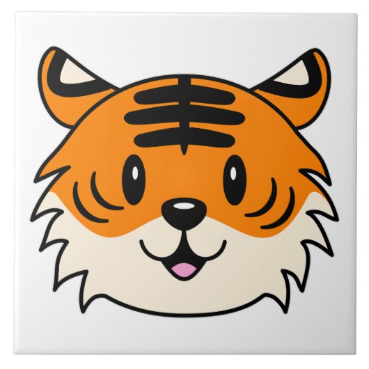 Niedlich Lächelnder Cartoon Tiger Fliese (Vorderseite)