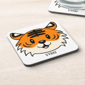 Niedlich Lächelnder Cartoon Tiger Getränkeuntersetzer (Linke Seite)