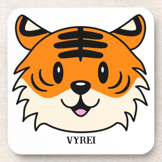 Niedlich Lächelnder Cartoon Tiger Getränkeuntersetzer (Vorderseite)