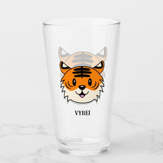 Niedlich Lächelnder Cartoon Tiger Glas (Vorderseite)
