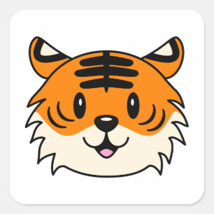 Niedlich Lächelnder Cartoon Tiger Quadratischer Aufkleber