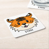 Niedlich Lächelnder Cartoon Tiger Rechteckiger Pappuntersetzer (angewinkelt)